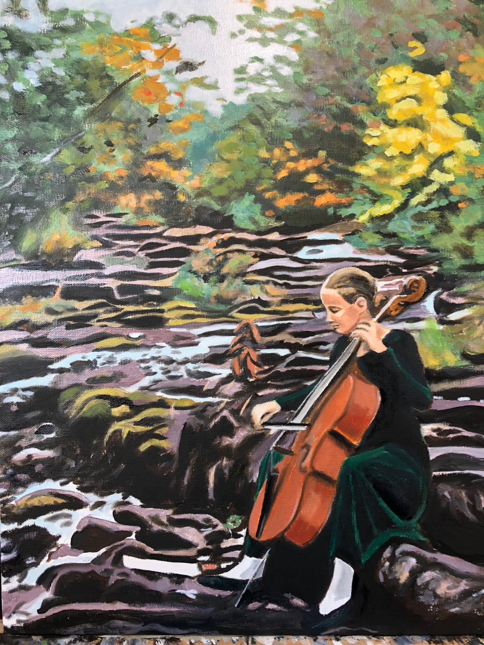 Cellist by a Stream